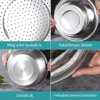 304 rozsdamentes acél kör konyhai mosó- és keverőtál – többfunkciós tál mosáshoz, rizshez, tojások felveréséhez, leszűréshez és fűszerek számára