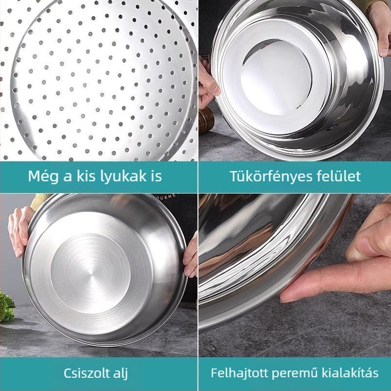 304 rozsdamentes acél kör konyhai mosó- és keverőtál – többfunkciós tál mosáshoz, rizshez, tojások felveréséhez, leszűréshez és fűszerek számára