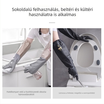 Vastag, vízálló női konyhai kesztyűk tisztításhoz és edények mosásához, bőr‑latex‑gumi anyagból, melegek és olajállóak