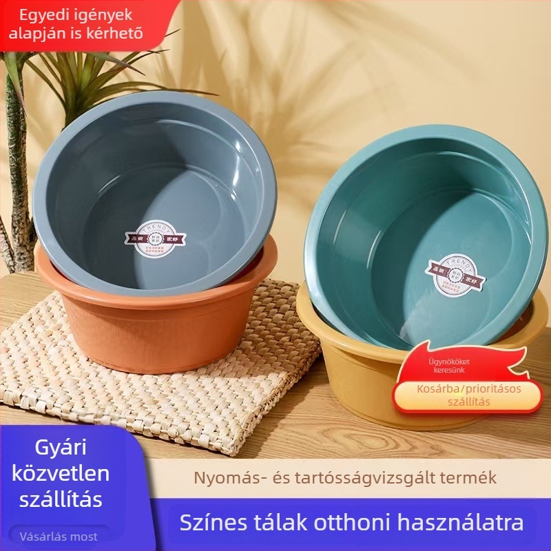 Megvastagított műanyag mosóedény, 36 cm, háztartási használatra, kollégiumi mosáshoz és lábfürdőhöz, többfunkciós