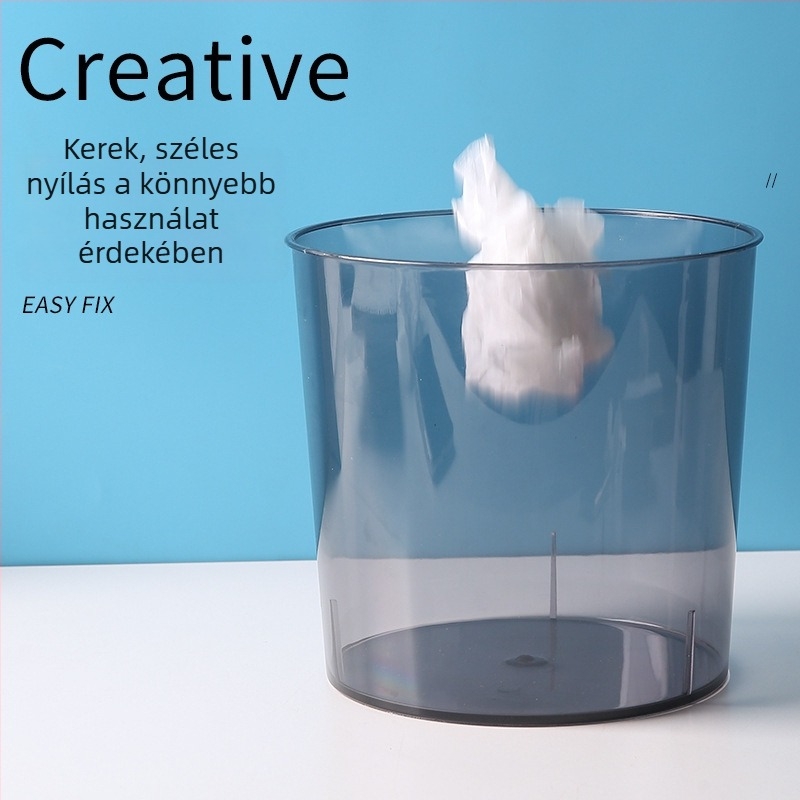 Átlátszó PET szemetes, 9 liter, hosszúkás, hengeres forma, fedél nélküli – otthonra, konyhába, fürdőszobába, hálószobába, nappaliba és irodába