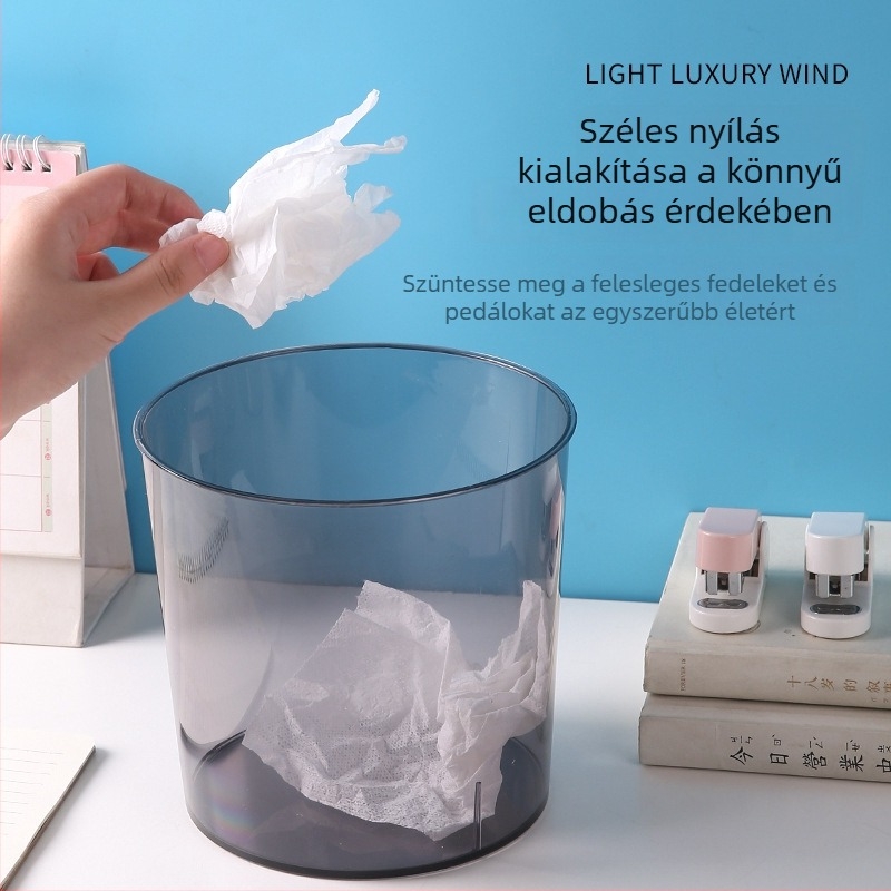 Átlátszó PET szemetes, 9 liter, hosszúkás, hengeres forma, fedél nélküli – otthonra, konyhába, fürdőszobába, hálószobába, nappaliba és irodába