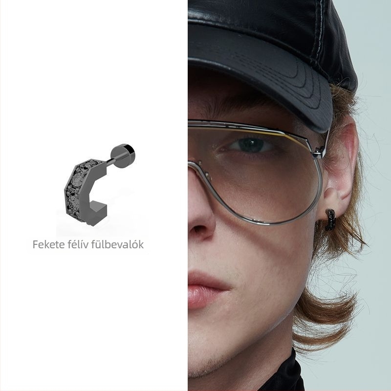 Férfiaknak szóló fekete, egyetlen fülbevaló, trendi niche stílus, 925-ös sterling ezüst