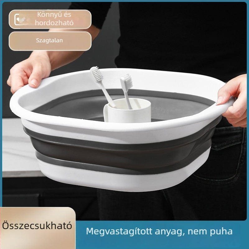 Összecsukható négyszögletes mosómedence, 3-darabos készlet, hordozható kollégiumi és otthoni fürdőszobába