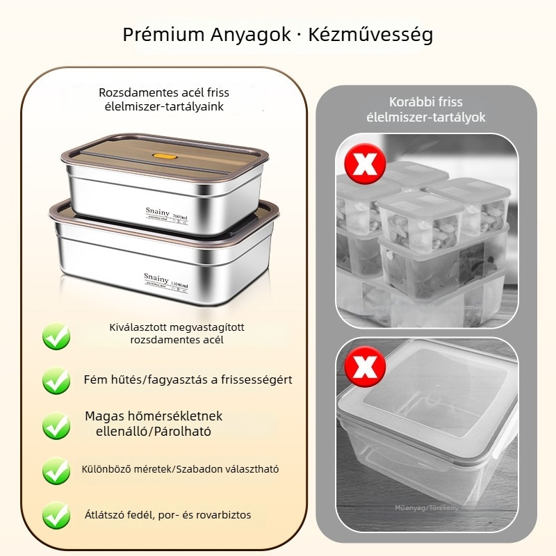 Rozsdamentes acél négyszögletes mély edény fedővel, élelmiszer-minőségű