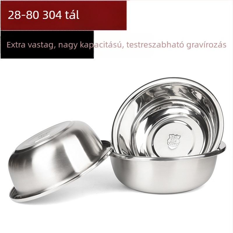 304 rozsdamentes acél mosóedény nagy peremmel, többfunkciós edény ruhák és zöldségek mosásához, vastagított és tartós, nagy háztartási edény