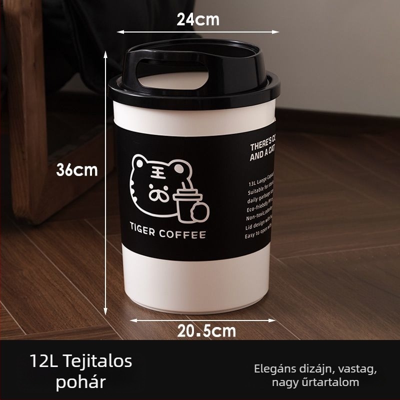Fürdőszobai kuka, amely ideális nappaliba, hálószobába, az asztal alatt és irodába, 12 L kapacitású, PP anyag.
