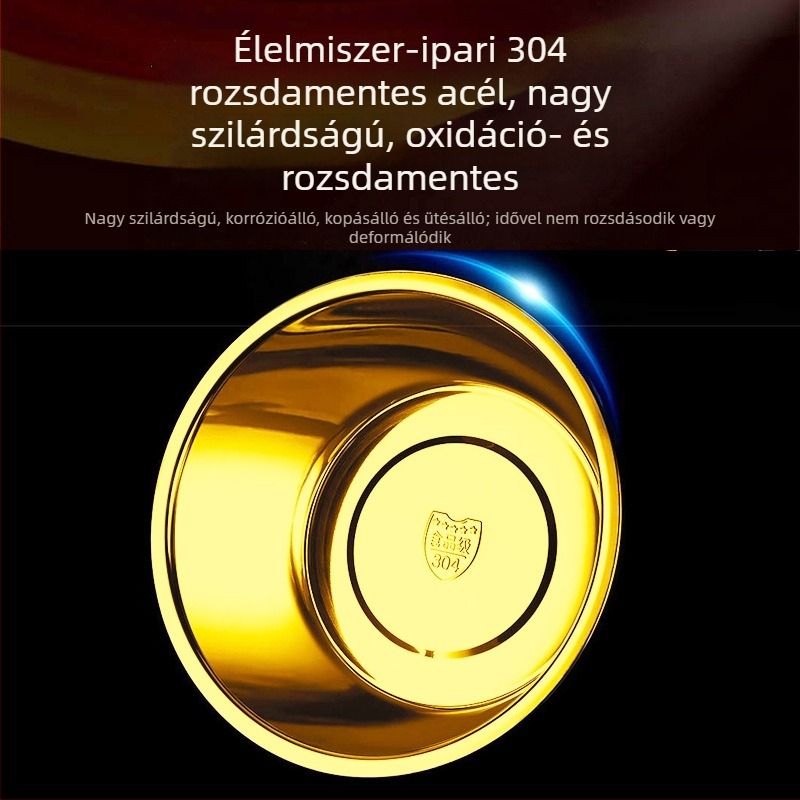 304 rozsdamentes acél, élelmiszer-minőség, arany színű kerek mosóedény, esküvői dekoráció, hamis réz felület