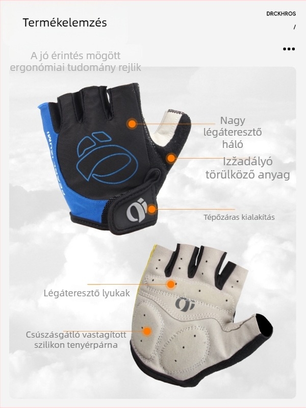 Félujjas kerékpáros kesztyű szilikon tenyérrel, országúti kerékpárhoz, ütéscsillapító