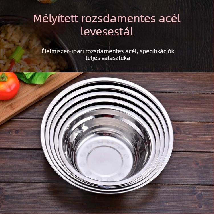 Hengkang élelmiszer-minőségű rozsdamentes acél levesestál, mágnesmentes, hajtózási használatra, alkalmas iskoláknak, óvodáknak és étkezőknek, rizses leveshez