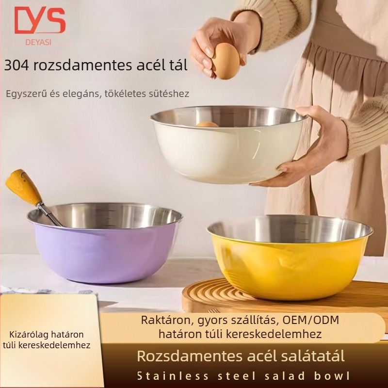 304 rozsdamentes acél konyhai tálak készlet: saláta, tojás felverés, keverés és dagasztás, leszívó tálakkal