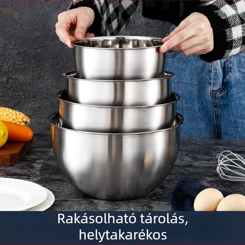 304 rozsdamentes acél tojásverő tál, mérőskálával, salátás tál, otthoni keverésre és dagasztásra, sütéshez, nagy méret