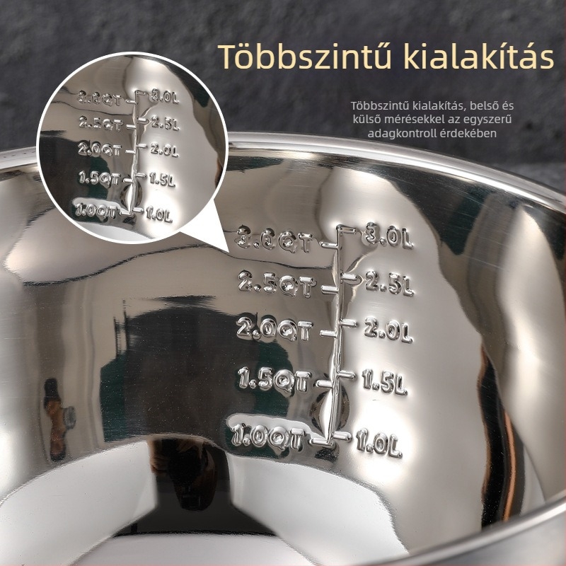304 rozsdamentes acél tojásverő tál, mérőskálával, salátás tál, otthoni keverésre és dagasztásra, sütéshez, nagy méret
