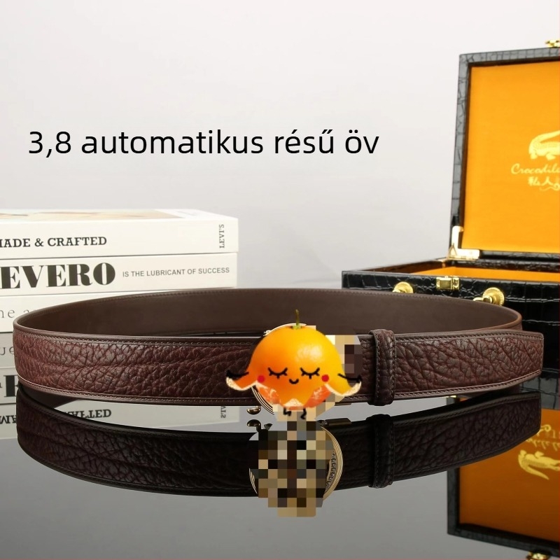 Felsőrétegű marhabőr férfi öv automata csattal, eredeti dizájn, üzleti és hétköznapi stílus, 3.8 cm széles