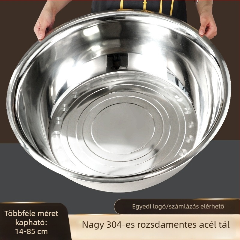 304 rozsdamentes acél konyhai tál – nagy kör alakú tál zöldségek mosásához, többfunkciós, élelmiszer-minőségű, vastagított kivitel