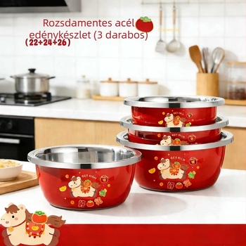A ló éve ünnepi készlete: vastagfalú rozsdamentes acél konyhai mosóedény zöldségek mosásához, főzéshez, tészta dagasztásához és fűszerek tárolásához