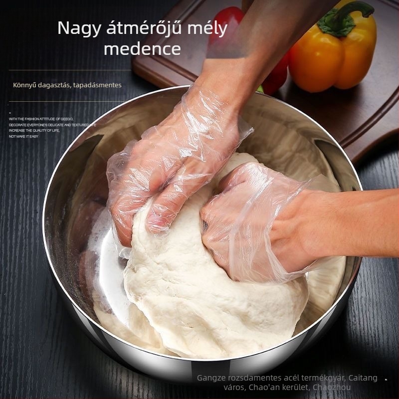32 cm-es rozsdamentes acél keverőtál fedővel, tapadásmentes, otthoni sütéshez, dagasztáshoz, tojásfelveréshez és zöldségmosáshoz