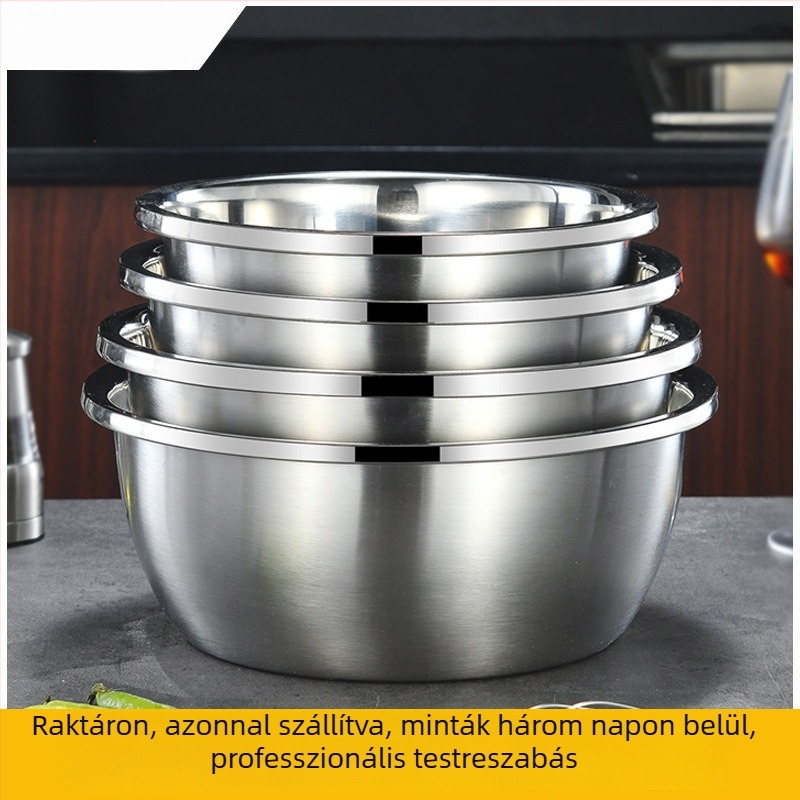 Rozsdamentes acélból készült konyhai tálak és fűszertartók, saláta tálakhoz és sütéshez, méretek 18–40 cm