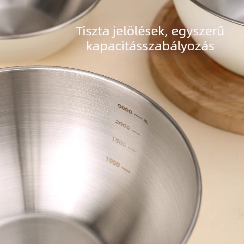 Rozsdamentes acélból készült konyhai tál – többfunkciós salátástál, tészta dagasztása, tojásfelverés és gyümölcssaláták.