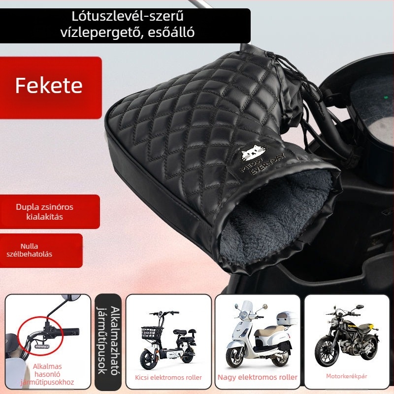 Elektromos járművek téli kesztyűi pamut kormányvédőkkel, vízálló, vastag fleece bélésű, szélálló és meleg