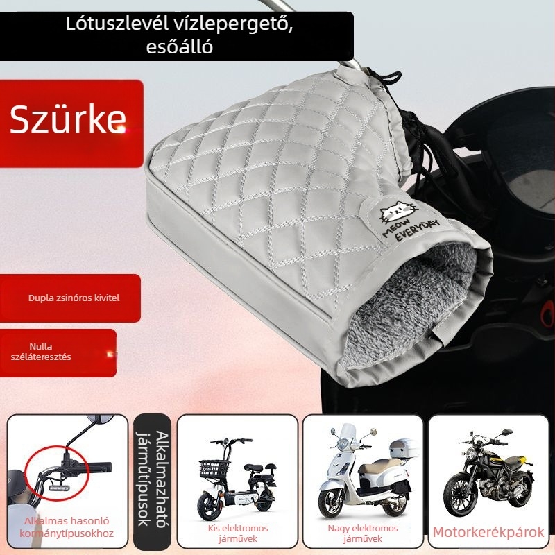 Elektromos járművek téli kesztyűi pamut kormányvédőkkel, vízálló, vastag fleece bélésű, szélálló és meleg