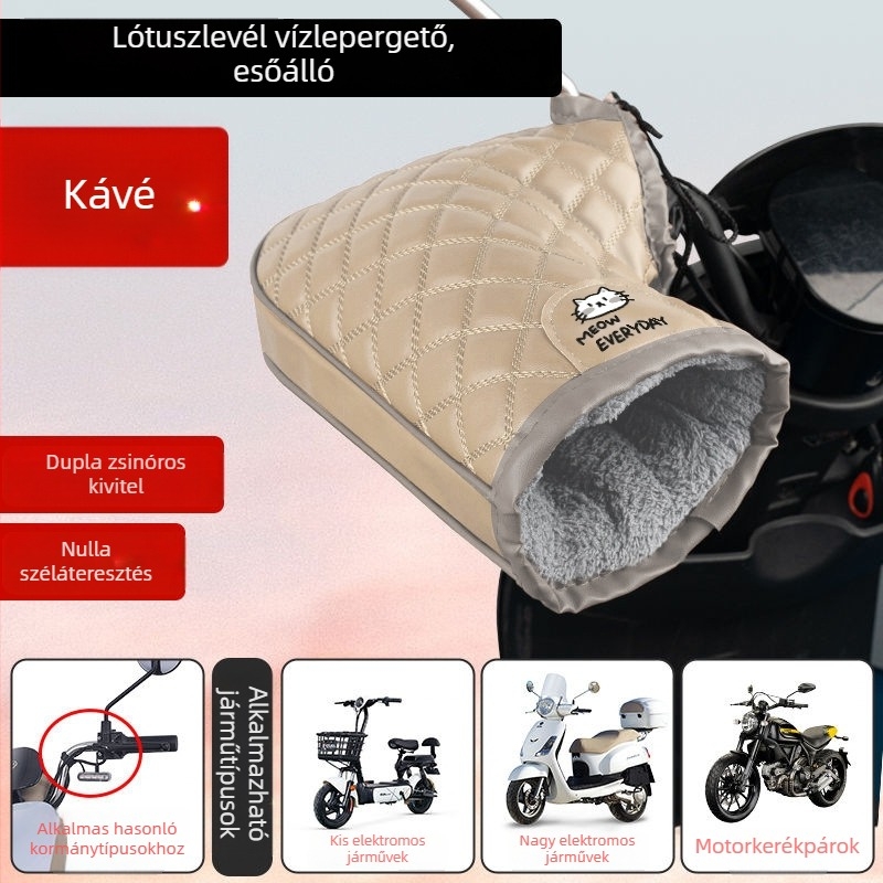 Elektromos járművek téli kesztyűi pamut kormányvédőkkel, vízálló, vastag fleece bélésű, szélálló és meleg