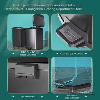 Rozsdamentes acél pedálos kuka, négyszögletes, fedővel, a konyhában, nappaliban és hálószobában