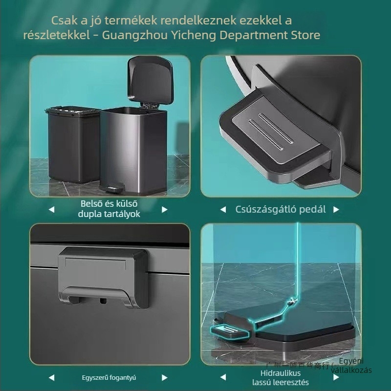 Rozsdamentes acél pedálos kuka, négyszögletes, fedővel, a konyhában, nappaliban és hálószobában