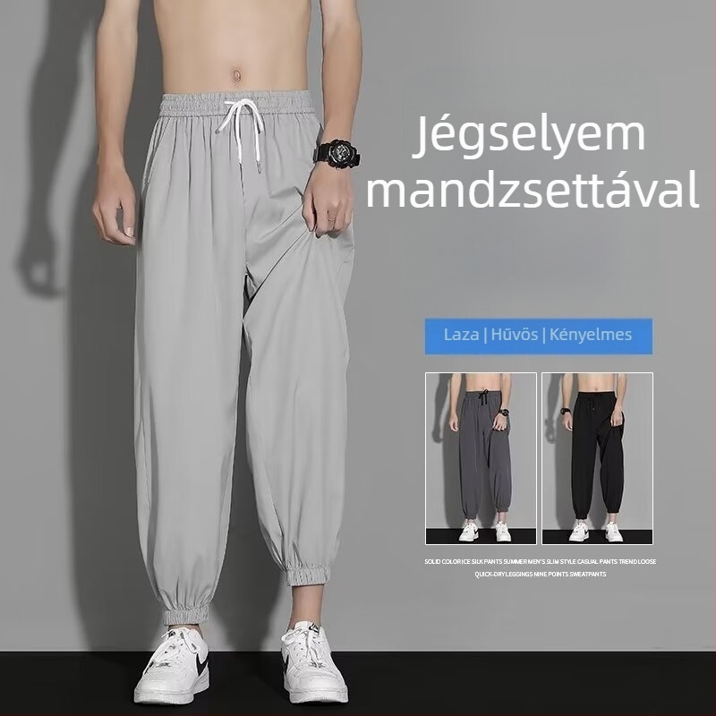 Férfiaknak lazán szabott cropped sportnadrág, gyorsan száradó Ice Silk anyagból, nyári sportos viselet