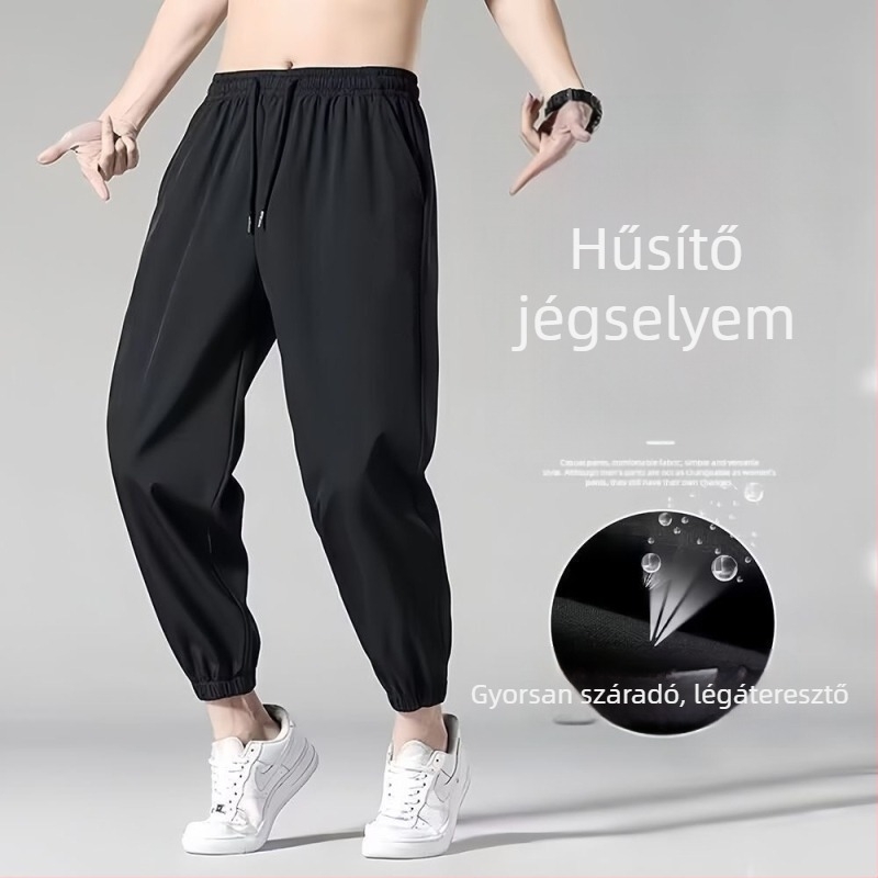 Férfi nyári könnyű, lélegző sportnadrág, laza szabású, bokáig érő