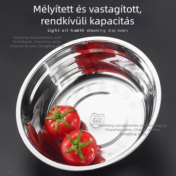 304 élelmiszer-minőségű rozsdamentes acél konyhai mosóedény, vastagított kör alakú tál leveshez, olajhoz, zöldségek mosásához és tojásfelveréséhez