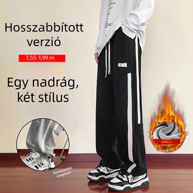Fleece-béléssel bélelt hosszú téli sportnadrág tiniknek és férfiaknak, kétoldalas viselet, trendi