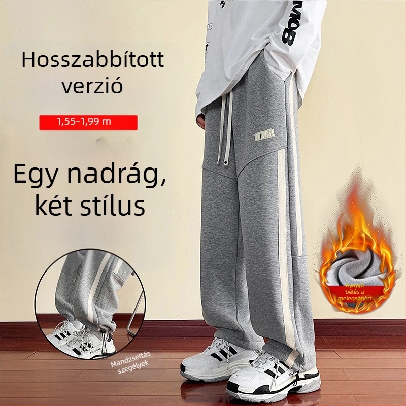 Fleece-béléssel bélelt hosszú téli sportnadrág tiniknek és férfiaknak, kétoldalas viselet, trendi
