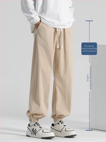Férfi pamutnadrág nyárra, laza szabás, cropped jogger, vékony pamut-lin anyag