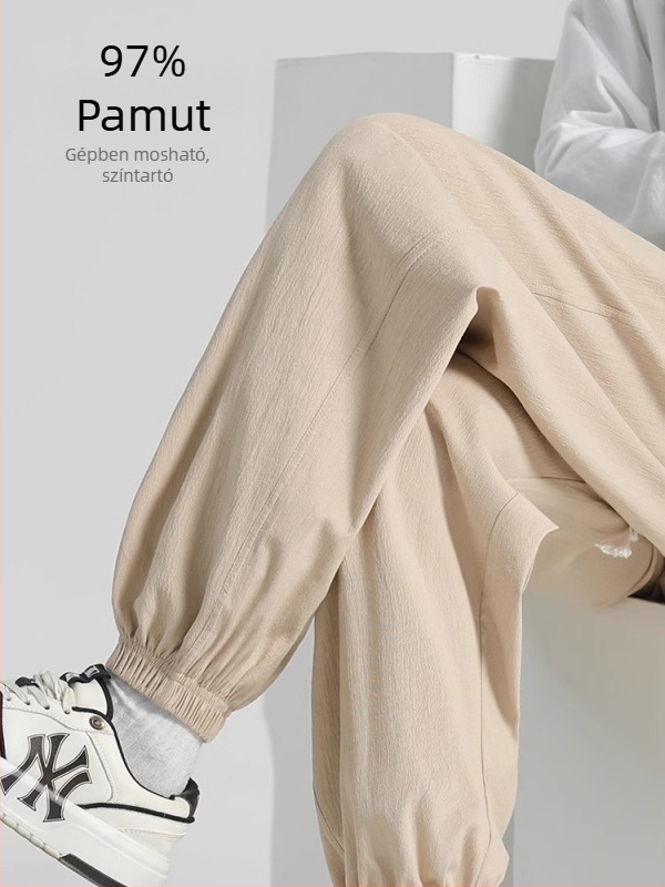 Férfi pamutnadrág nyárra, laza szabás, cropped jogger, vékony pamut-lin anyag