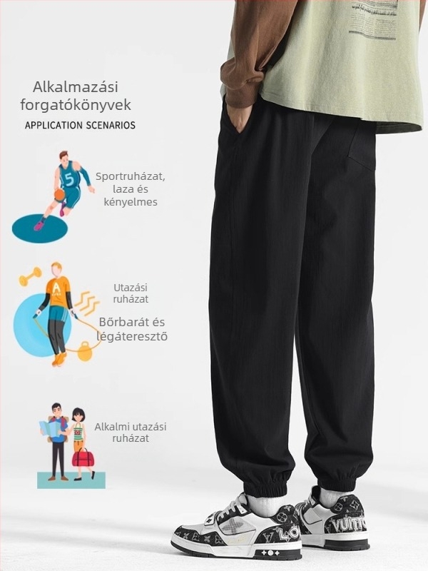Férfi pamutnadrág nyárra, laza szabás, cropped jogger, vékony pamut-lin anyag