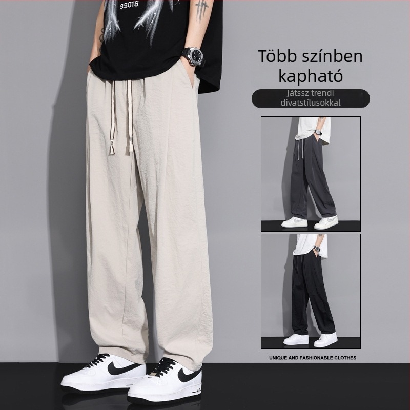 Férfi nyári vékony pamut casual nadrág, lazán szabott, bokáig szűkített szár, workwear stílus
