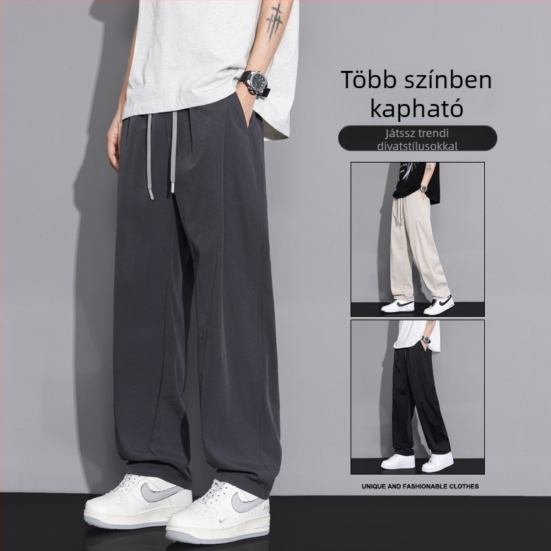 Férfi nyári vékony pamut casual nadrág, lazán szabott, bokáig szűkített szár, workwear stílus