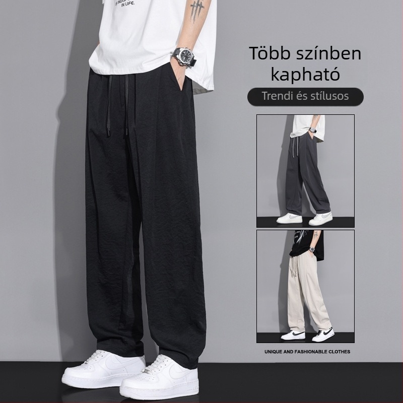 Férfi nyári vékony pamut casual nadrág, lazán szabott, bokáig szűkített szár, workwear stílus