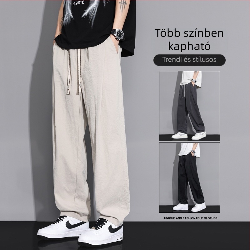 Férfi nyári vékony pamut casual nadrág, lazán szabott, bokáig szűkített szár, workwear stílus