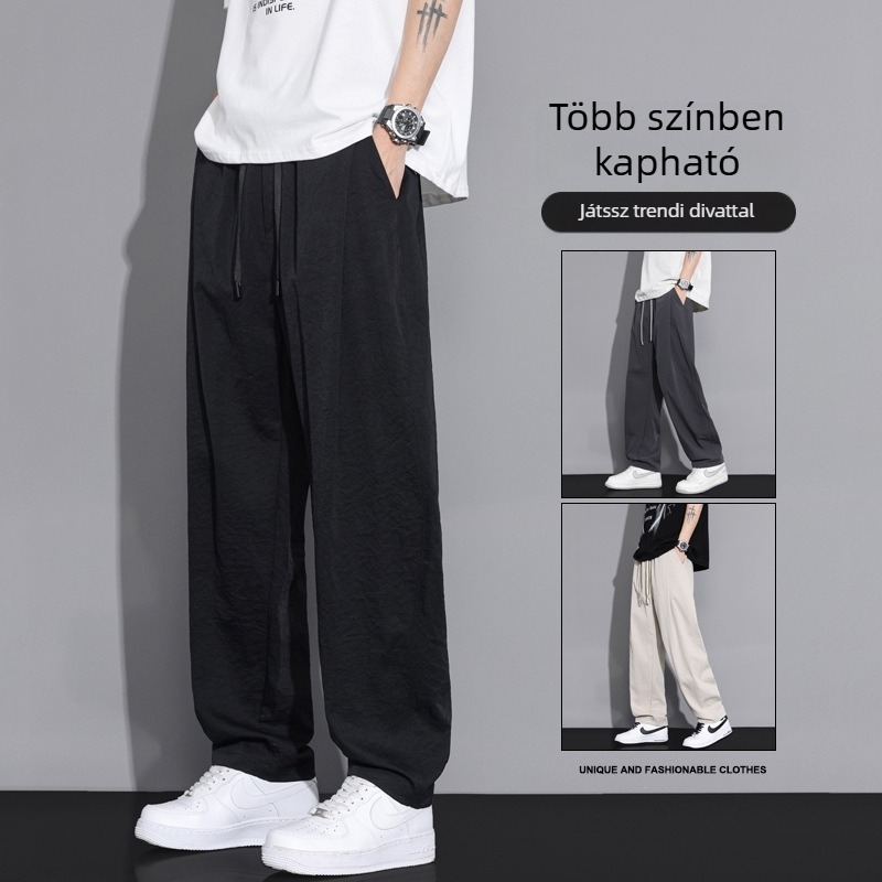 Férfi nyári vékony pamut casual nadrág, lazán szabott, bokáig szűkített szár, workwear stílus