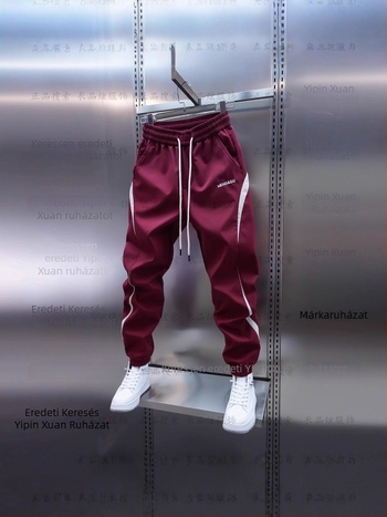 Férfi színblokkolt sportos nadrág, elasztikus derék, slim fit, mindennapi viselet, őszre