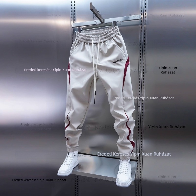 Férfi színblokkolt sportos nadrág, elasztikus derék, slim fit, mindennapi viselet, őszre