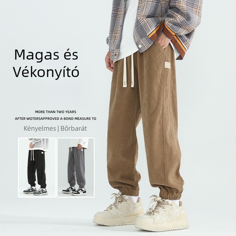 X-602-AK5001-P50 Korduroy férfi nadrág fleece-béléssel, harém stílusú, mindennapi téli nadrág