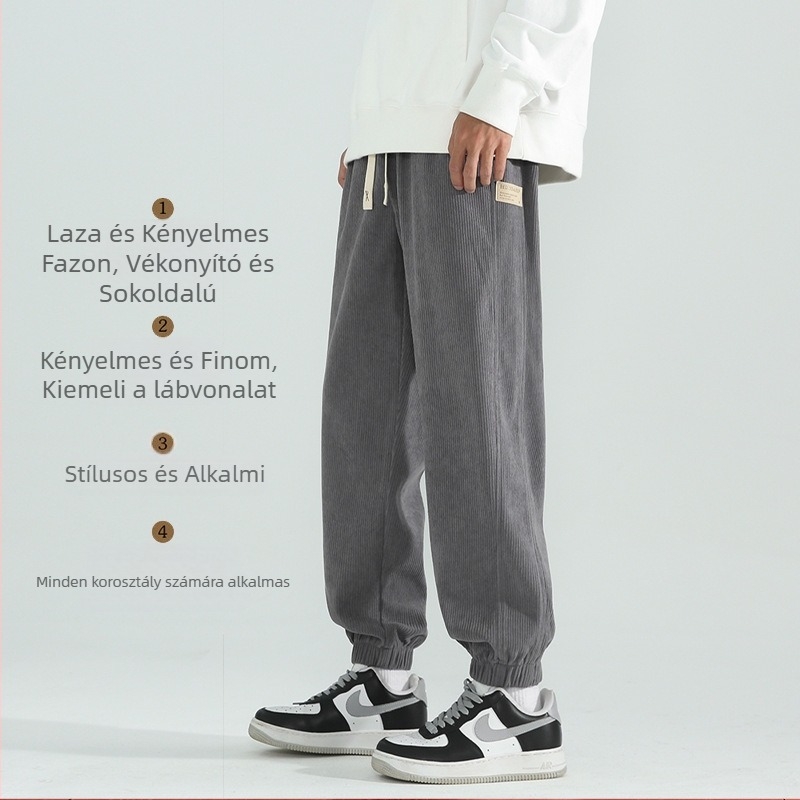 X-602-AK5001-P50 Korduroy férfi nadrág fleece-béléssel, harém stílusú, mindennapi téli nadrág