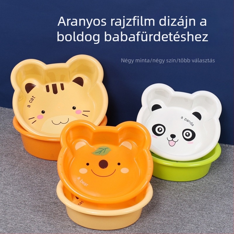 Rajzfilm témájú kis műanyag gyerekmosdóedény, arc- és kézmosáshoz, ruhák és zöldségek mosásához.