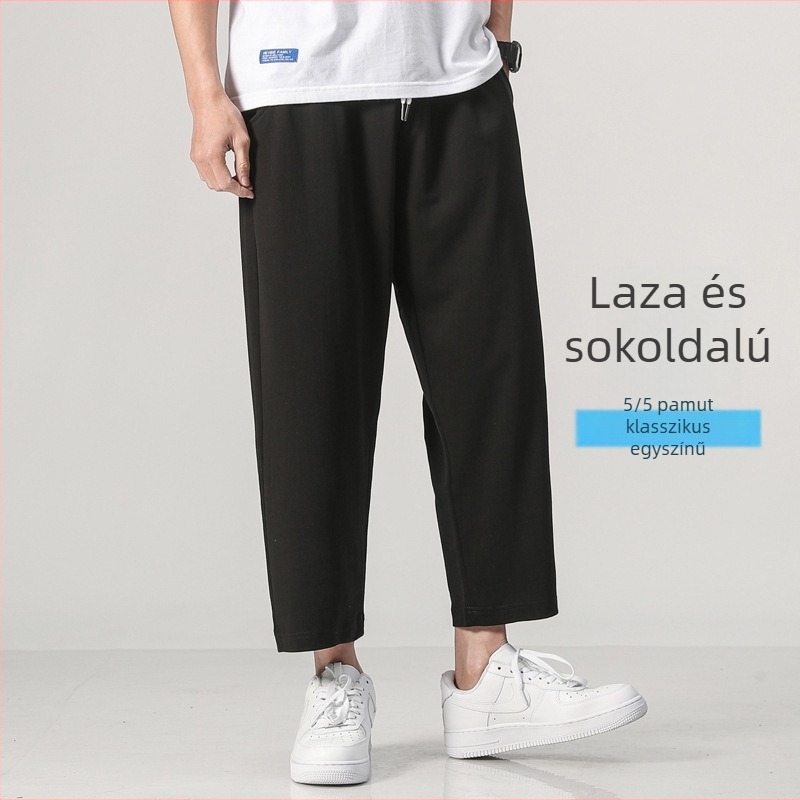 Uniszex pamut–poliészter keverék, egyenes szárú, 3/4 hosszú nadrág, tavasz–ősz, amerikai stílus, laza szabású, egyszínű