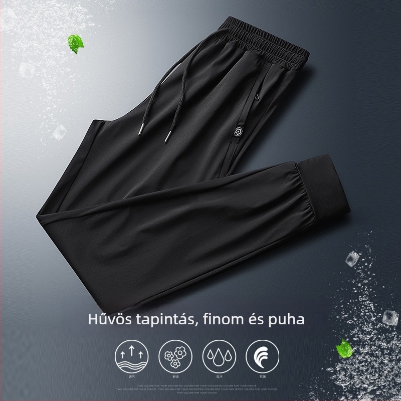 Férfi Ice Silk könnyű cropped sportnadrág, légáteresztő, gyorsan száradó, nyár 2023, mindennapi viselet