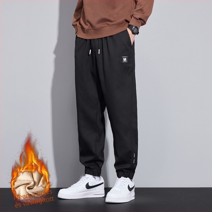 Férfi Lyocell anyagú cargo nadrág fleece bélelt, vastag anyag, egyenes szabású, mindennapi sportos nadrág több zsebbel
