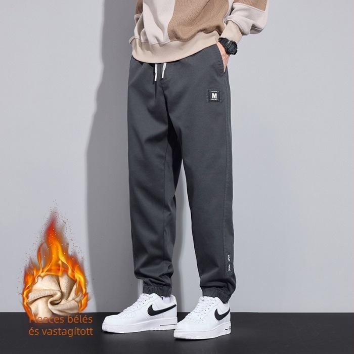 Férfi Lyocell anyagú cargo nadrág fleece bélelt, vastag anyag, egyenes szabású, mindennapi sportos nadrág több zsebbel